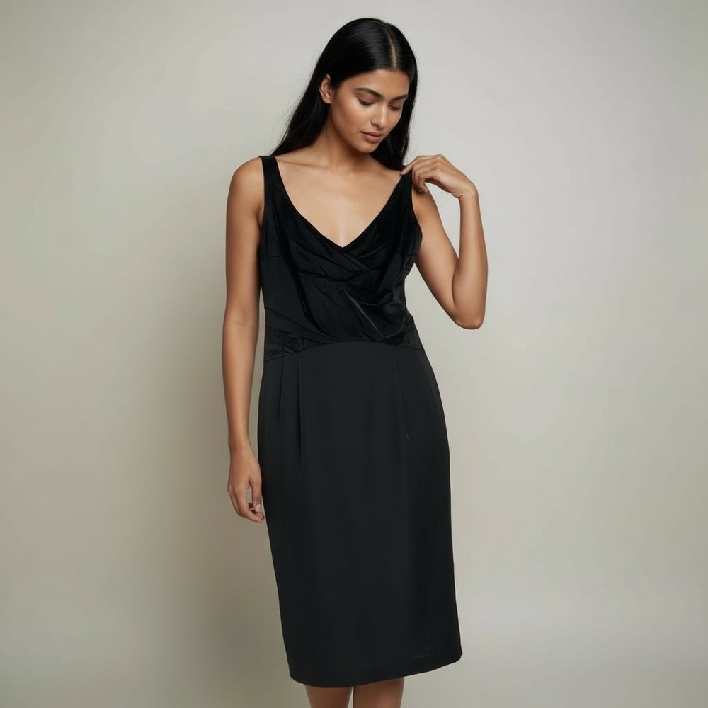 London Times Elegant Black Stretch Satin  Sleeveless Sheath Dress NWT Size‎ 10